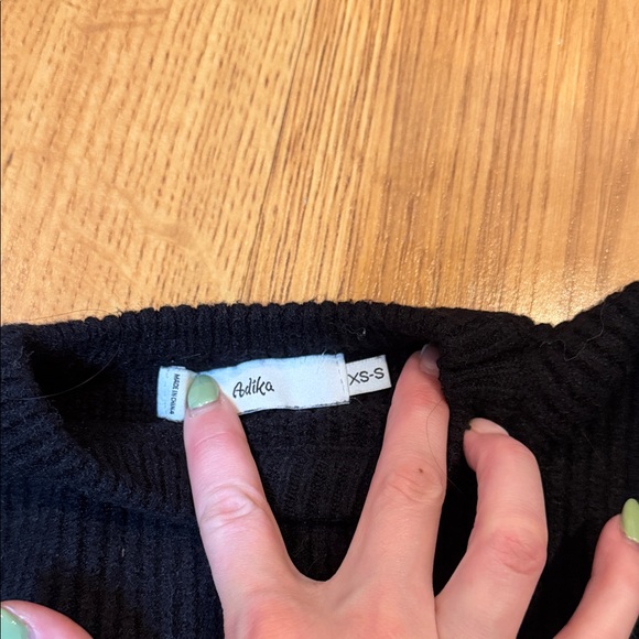 Adika Black Cropped Crewneck Sweater with Tie-Back Detail - Picture 2 of 2